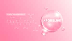 Argireline (Acetylhexapeptid-8) und Strukturformel. Feuchtigkeitsspendende Kollagenlösung in Form eines rosa Wassertropfens. Schönheitspflege, Ernährung, Hautpflege, Design. Medizinische Konzepte. 3D-realistischer Vektor.