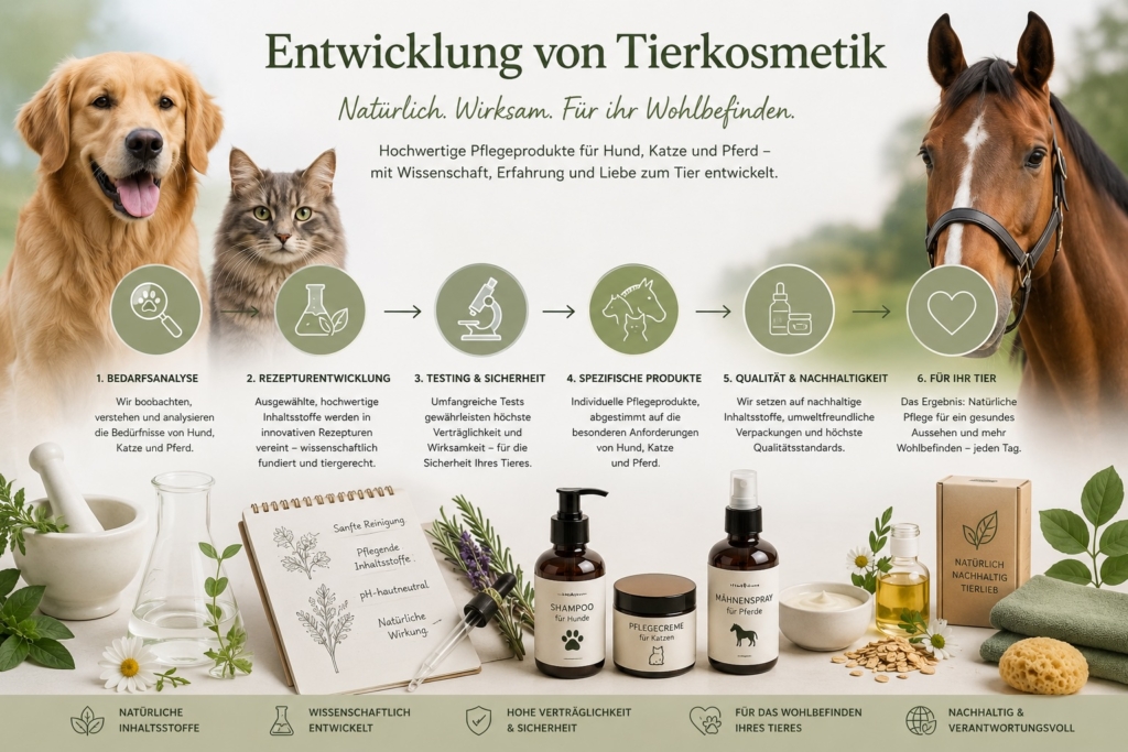 Entwicklung Tierkosmetik, Humanshampoo für Hunde? Gefährlich. Was bei Tierpflegeprodukten rechtlich gilt und warum pH-Wert, Mikrobiom & Inhaltsstoffe entscheidend sind